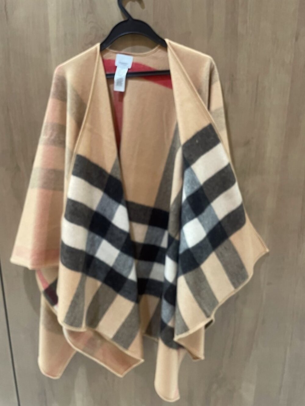 Burberry Reversible Camel Check Open Front Cape Poncho Wrap